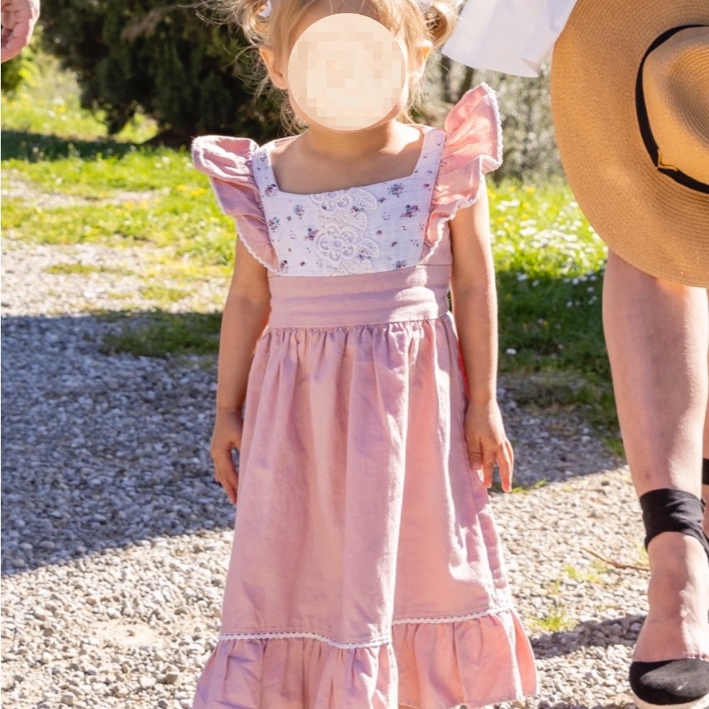Elestory Linen Flutter Dress in Dusty Rose Size 2-3T